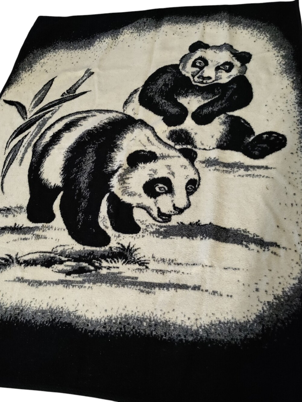 Vintage Vuteks Reversible Panda Bear Blanket Retro Crown Crafts